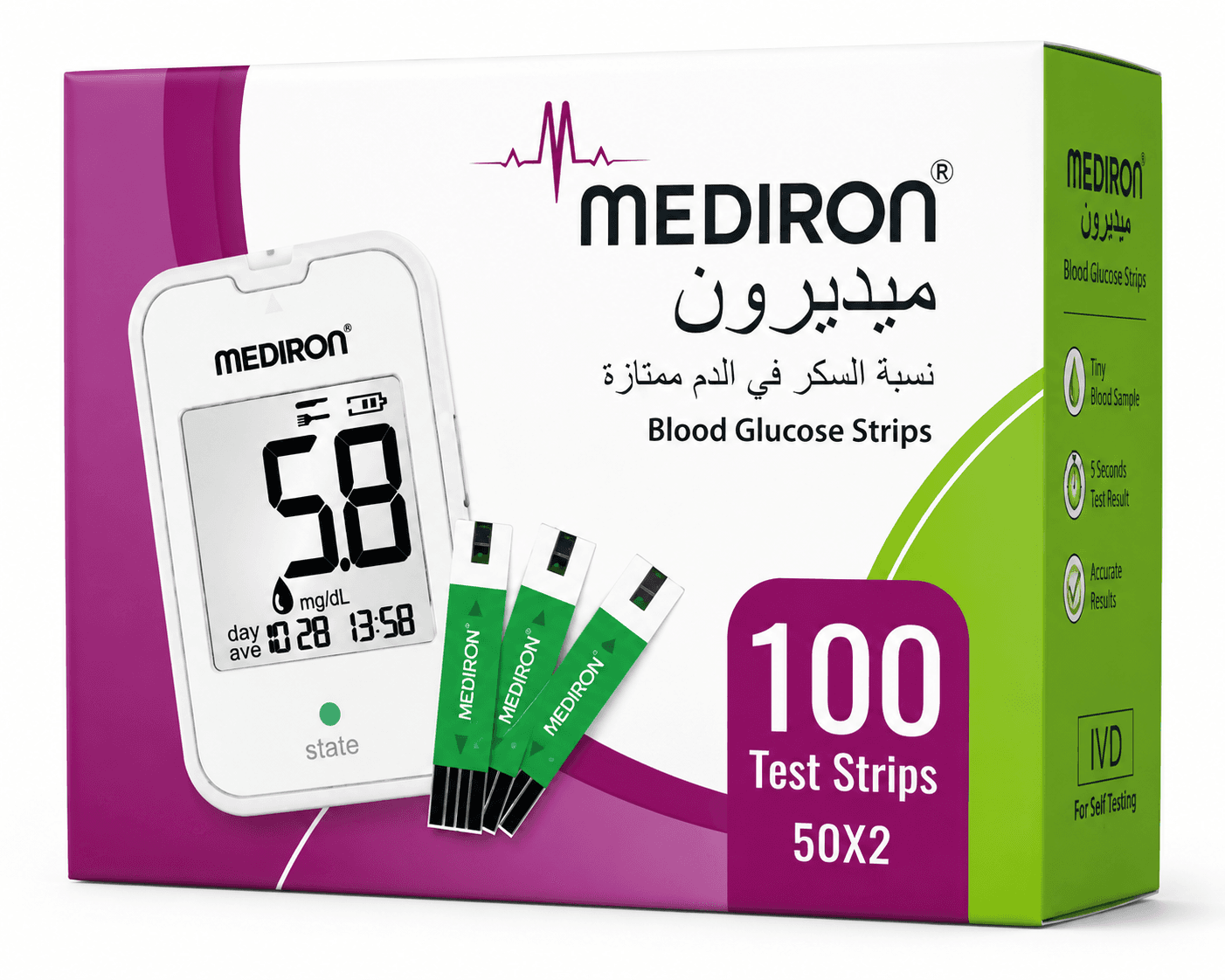 Mediron Blood Glucose Test Strips (100 pcs) – Medical Digital Device | National Healthcare Services